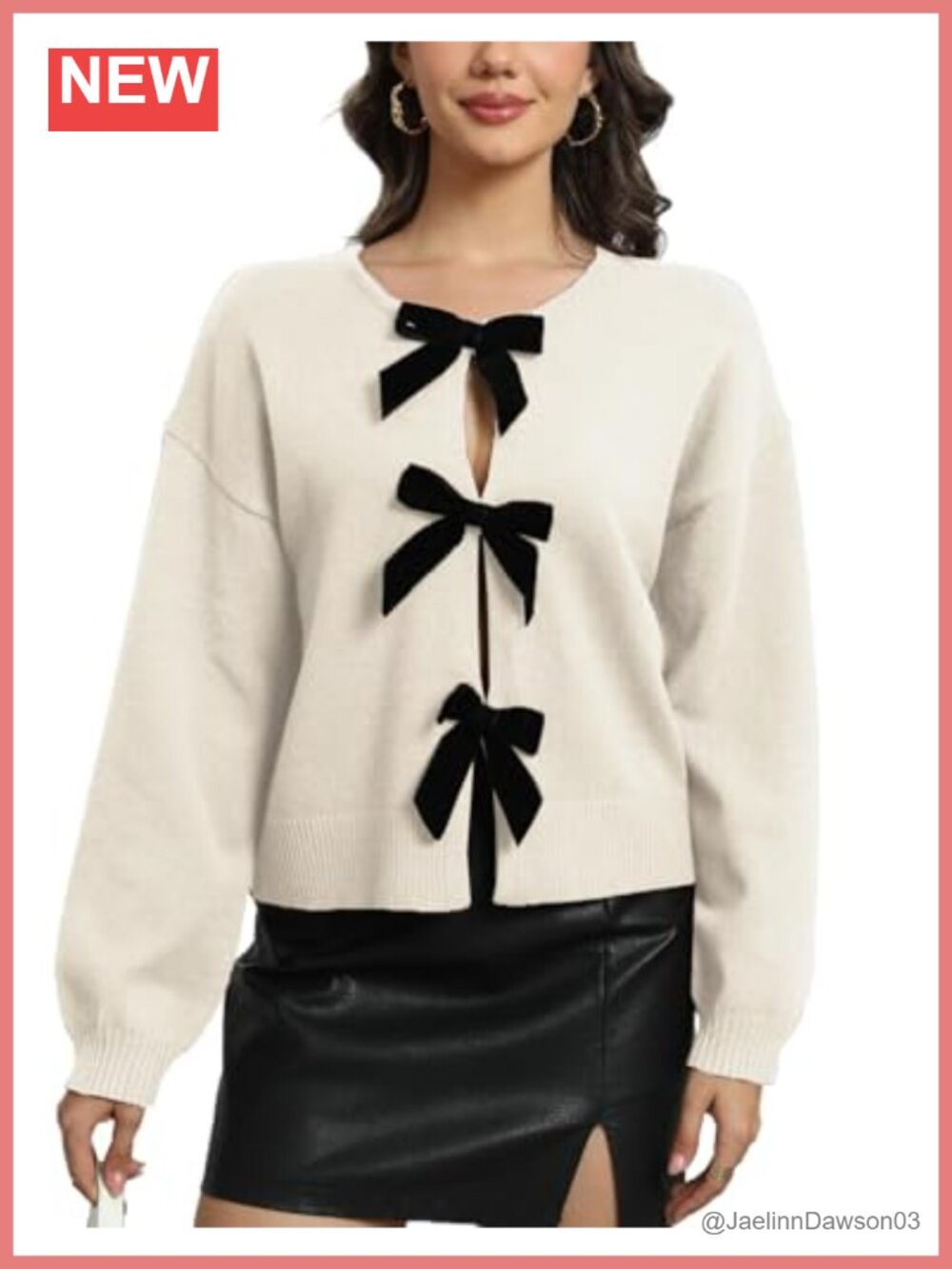 Womens Cropped Bow Cardigan Sweater Long Sleeve Button Down Knit